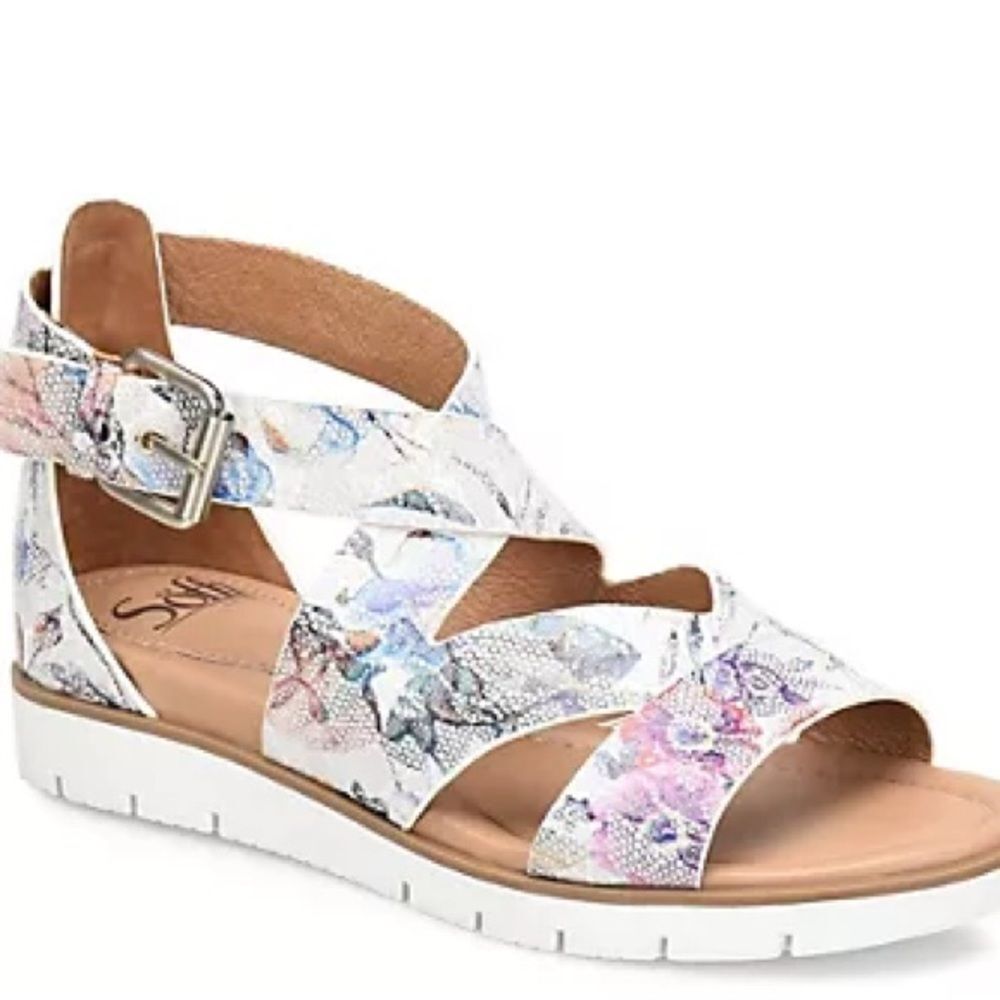 Sofft Mirabelle Floral Multi Leather Strappy Wedge Gladiator Sandals EUC SZ 11